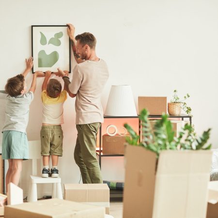 Dad and children creating a comfortable and sustainable home